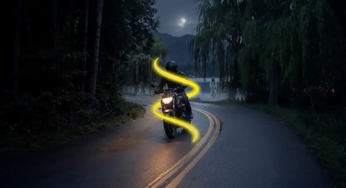 Moto en carretera de noche - Seguro de Moto