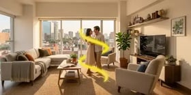 Pareja en la sala de casa