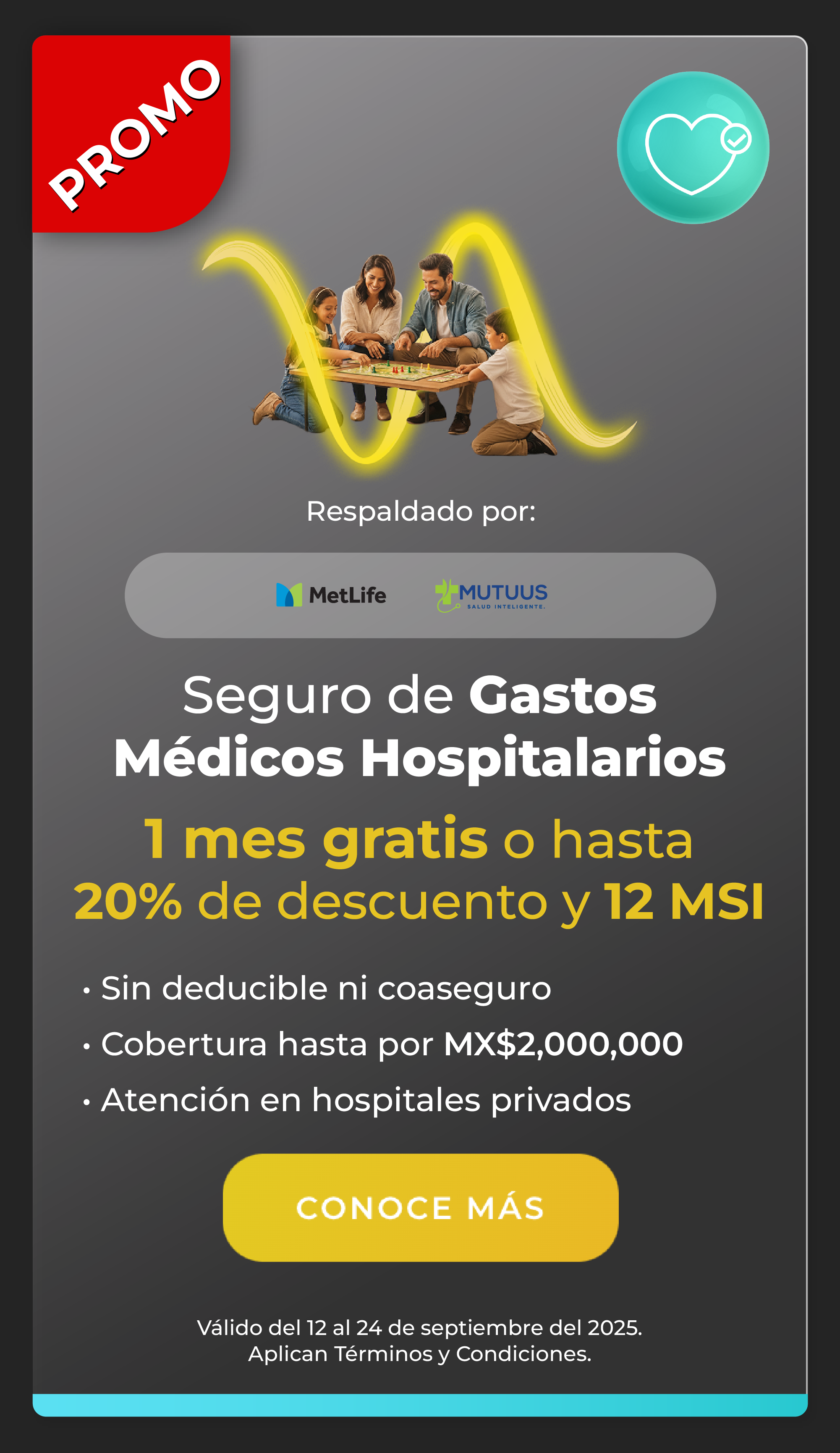 1 mes gratis o hasta 20% de descuento y 12 MSI